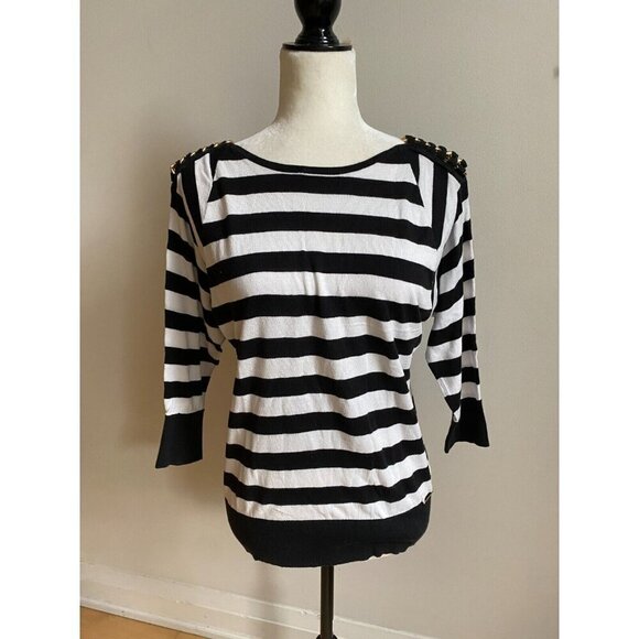 Micahel Kors women black white striped sweater sz small gold chain detail - Picture 1 of 7